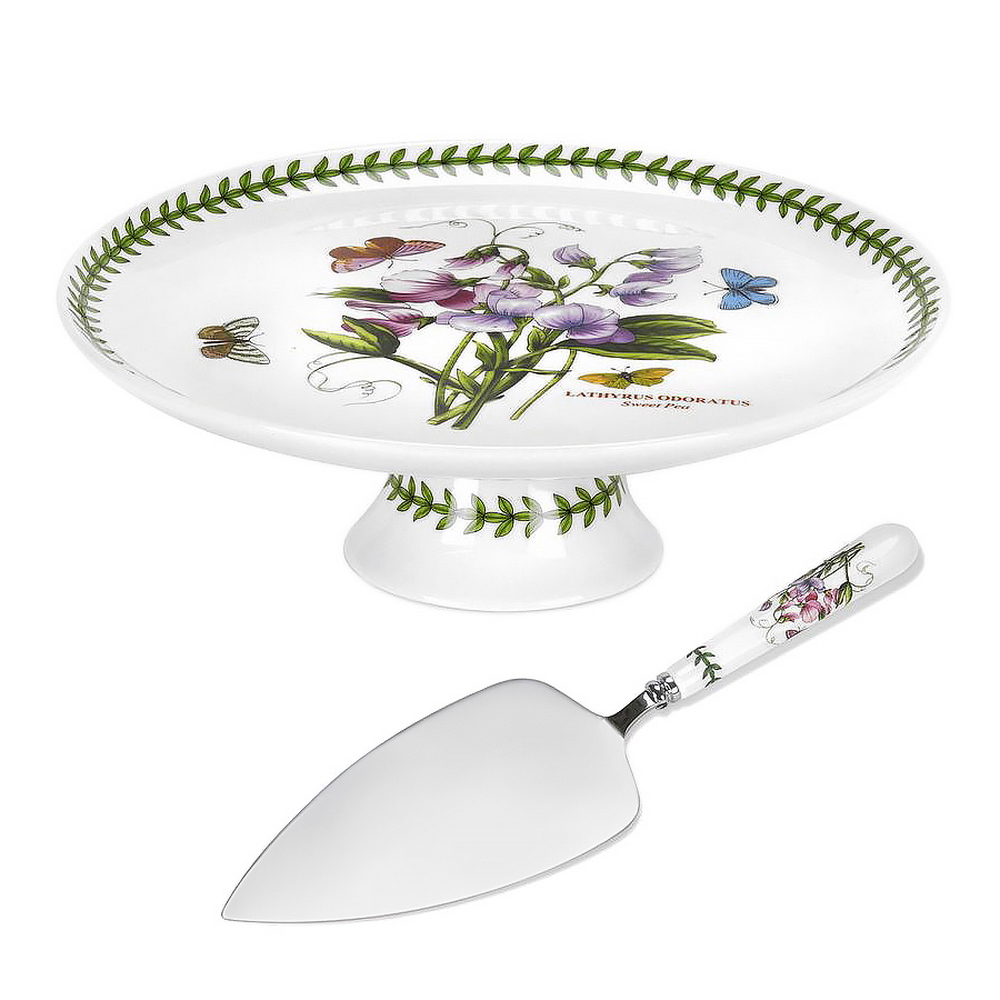 BOTANIC GARDEN - PLATO TORTA C/PIE+PALA 25CM, 519602, PORTMEIRION