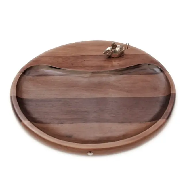 QUESERA MADERA CLARA RAYAS  C/RATON DE PLATA 25CM