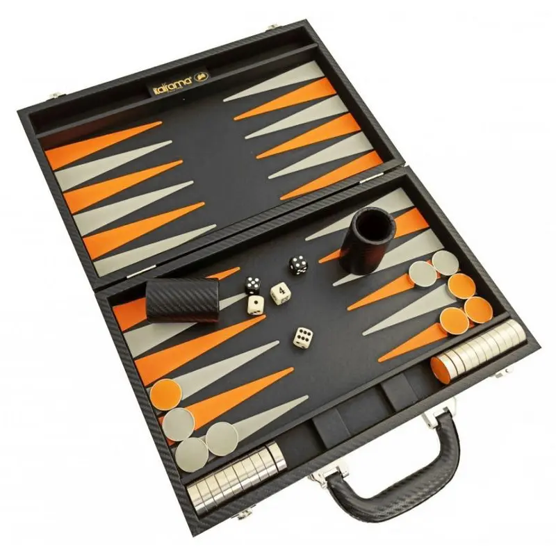 BACKGAMMON NEGRO/NARANJA/GRIS DE PIEL 37X37, BG37KA, ITALFAMA