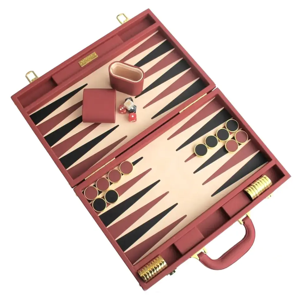BACKGAMMON Y AJEDREZ DE PIEL DE LUJO 38X38 COLO ROJO Y NEGRO, BG38R-LUX, ITALFAMA