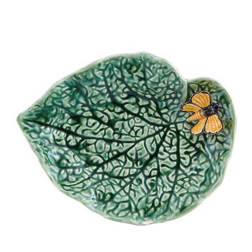 [1370080012] BORDALLO PINHEIRO - HOJA BEGONIA C/MARIPOSA 20CM, 65024054,VISTA ALEGRE, 65024054