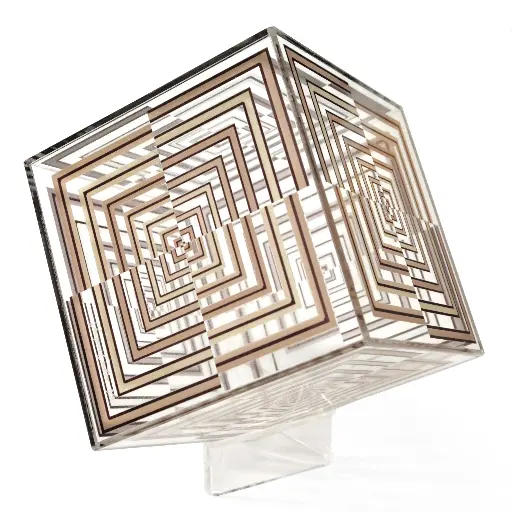 [1050130008] CUBO ACRIL CINETICO ORO Y PLATA 15*15CM