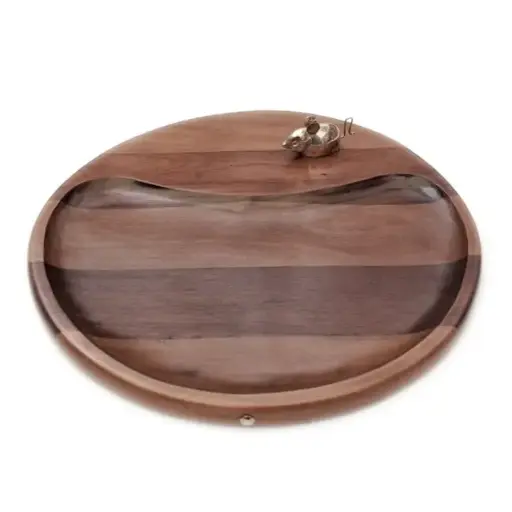 [1050090032] QUESERA MADERA CLARA RAYAS  C/RATON DE PLATA 25CM