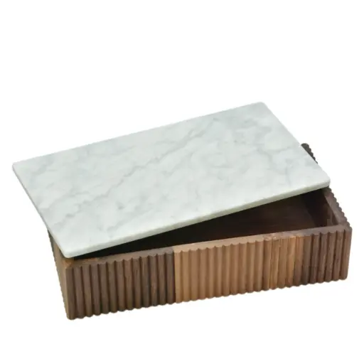 [1810010006] PLAYGROUND - Basket walnut w/ Lid/Platter marble 21x11cm, BAUSCHER, 742792191000000