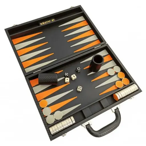 [1720010039] BACKGAMMON NEGRO/NARANJA/GRIS DE PIEL 37X37, BG37KA, ITALFAMA