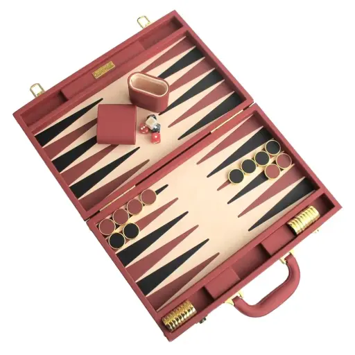 [1720010043] BACKGAMMON DE PIEL DE LUJO 38X38 COLO ROJO Y NEGRO, BG38R-LUX, ITALFAMA